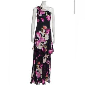 Elegant Floral Maxi Dress in Black and Pink